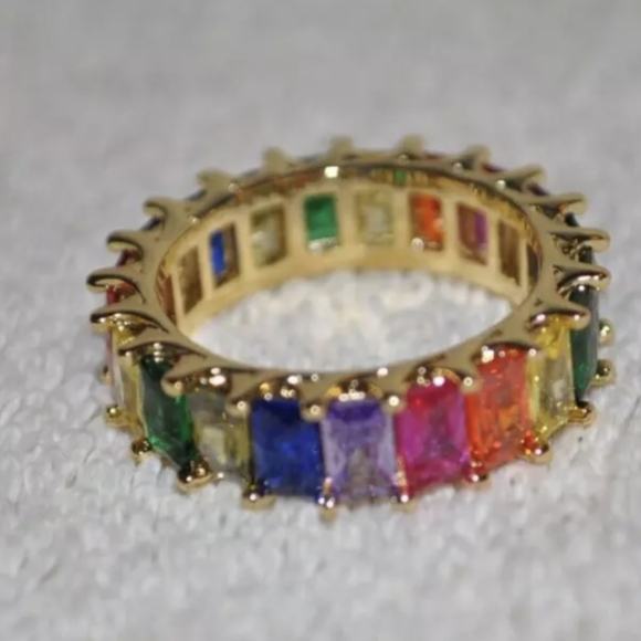 Rainbow 🌈 Beautiful multi stone ring sz 9, 925 silver with 18K Gold plated - Picture 2 of 3